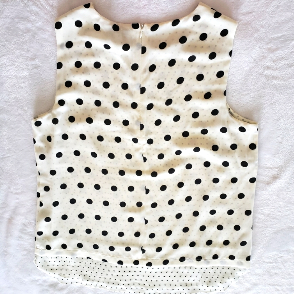 ROSE + OLIVE Sleeveless Black & Cream Polka Dot Layered Blouse—NWT—M - Picture 3 of 12